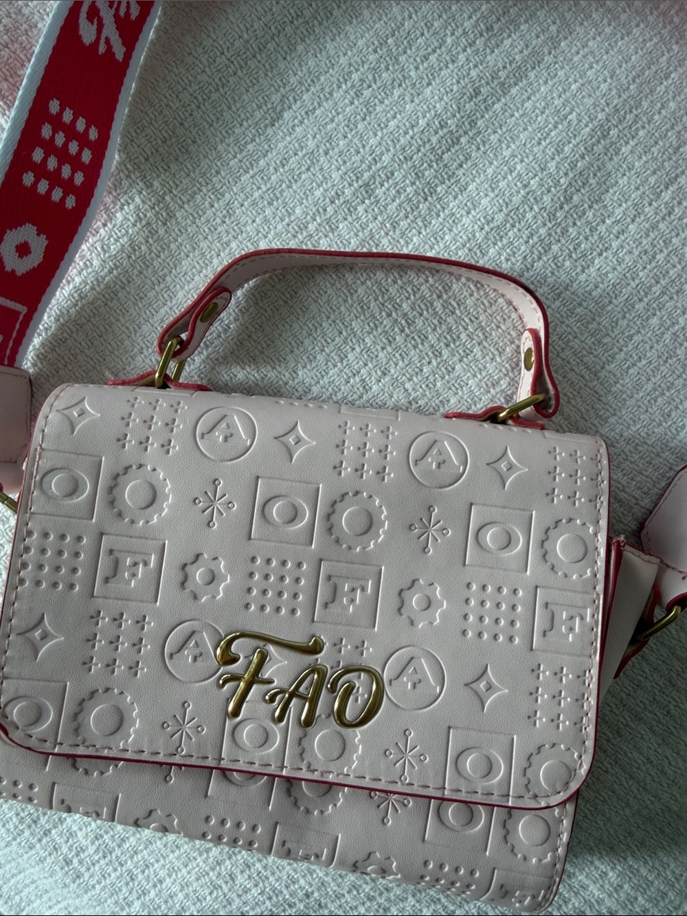 FA Light Pink Embossed Top-Handle Satchel with Gold Logo